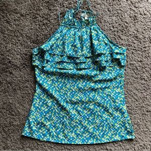 EUC Banana Republic green and blue geometric print blouse size XS